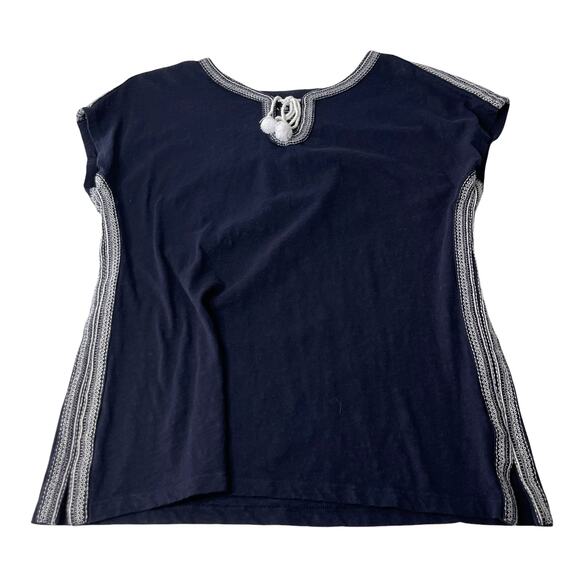 Talbots Women's Size Petite Large Embroidered Navy White Boat Neck Top - Picture 4 of 8